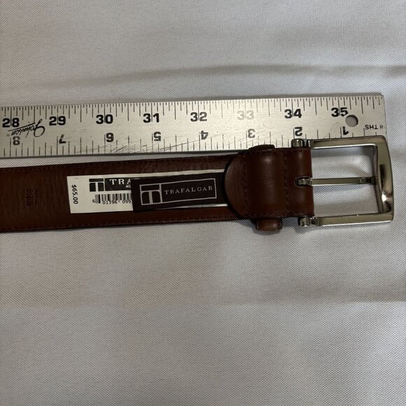 Trafalgar Gavin Mens Brown Leather Belt With Silver Buckle - Picture 8 of 9